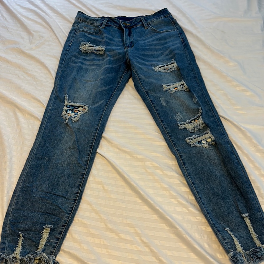 Denim jeans floral detail large